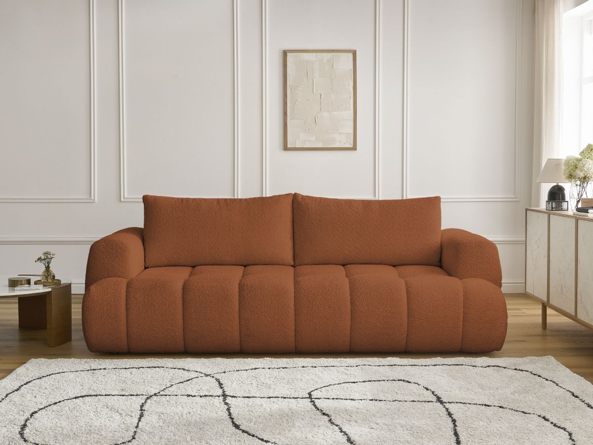Canapé droit convertible 3 places FUJI  tissu bouclette