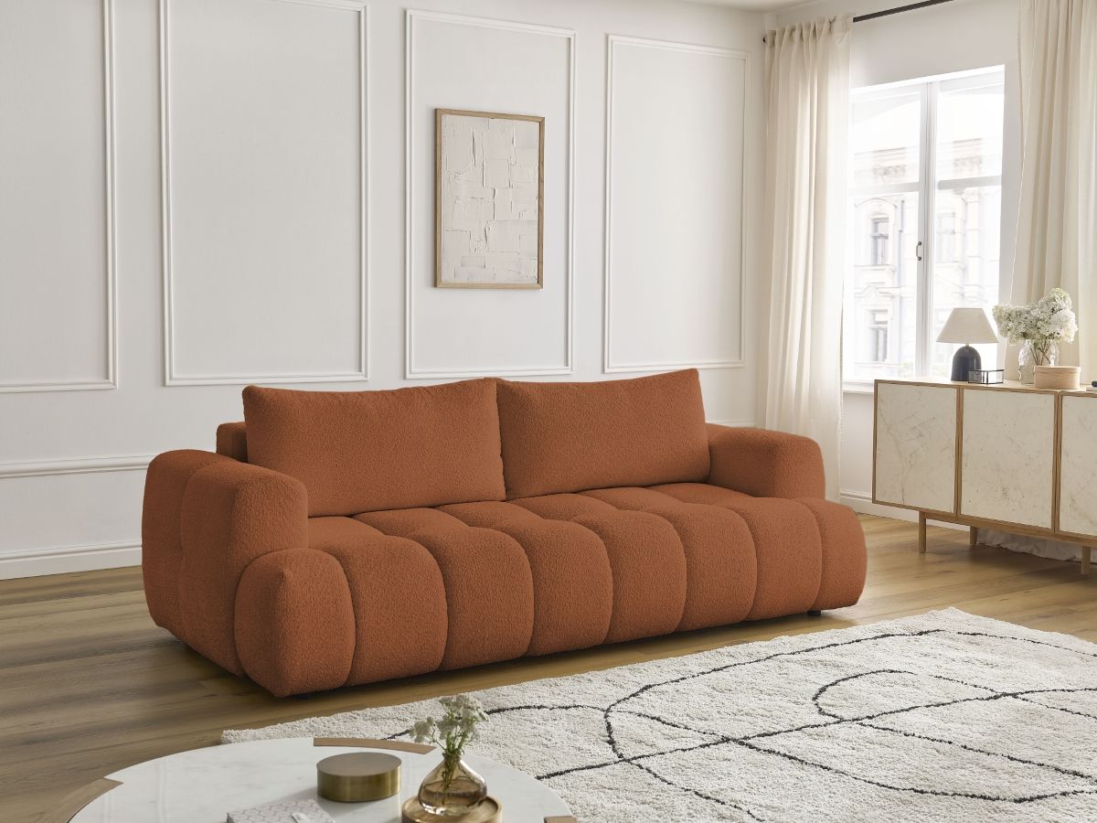 Canapé droit convertible 3 places FUJI bouclette orange — vue 5