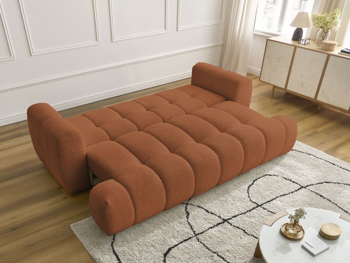 Canapé droit convertible 3 places FUJI  tissu bouclette