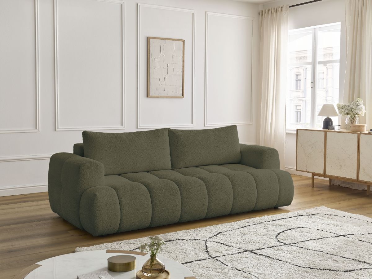 Canapé droit convertible 3 places FUJI tissu bouclette vert   BOBOCHIC - Vue supplémentaire 3