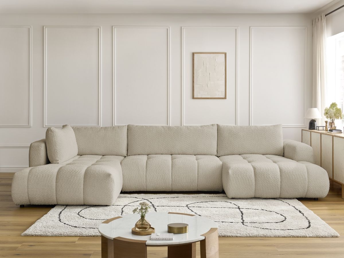 Canapé panoramique convertible FUJI bouclette beige — vue 5