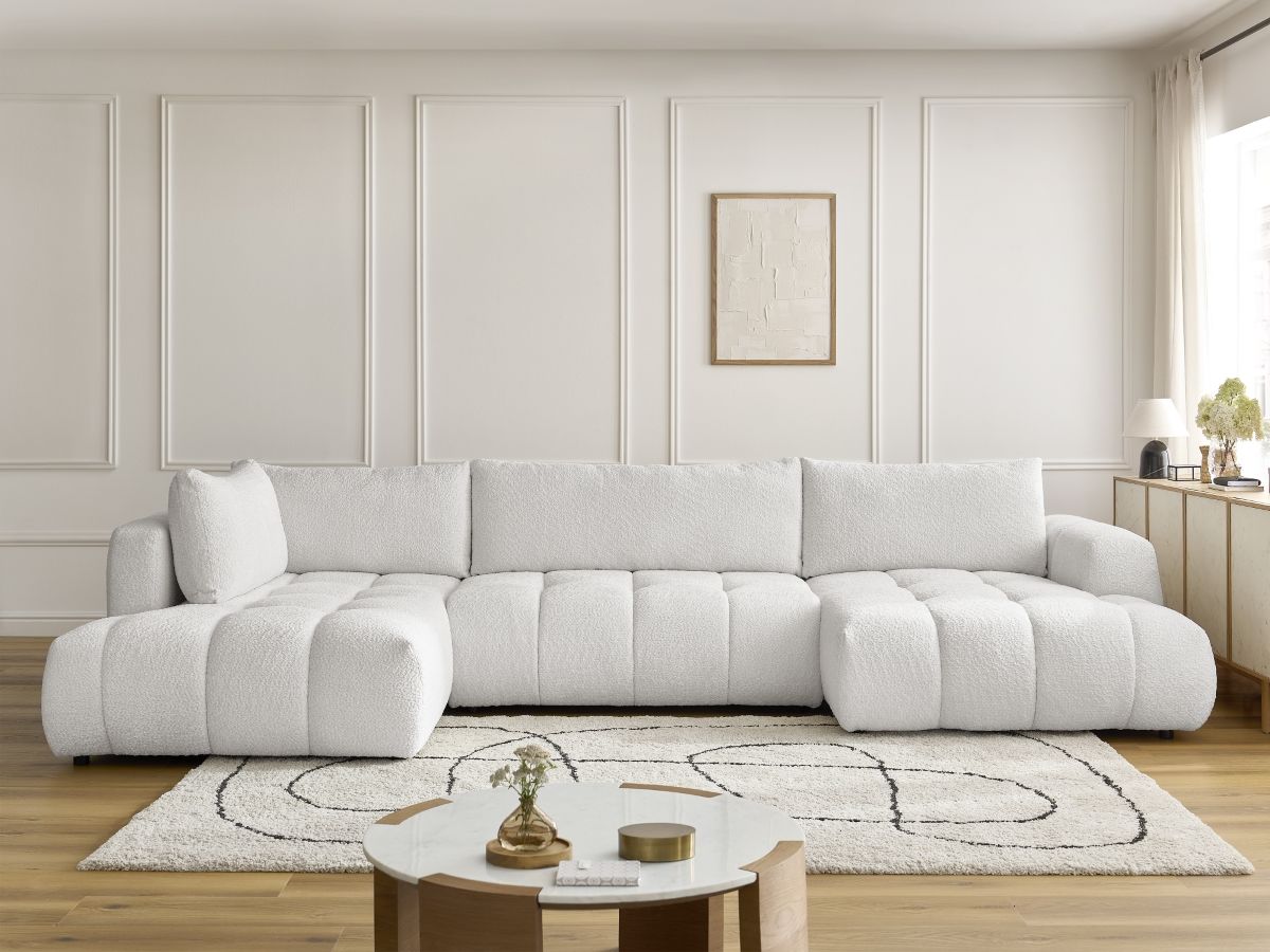 Canapé panoramique convertible FUJI bouclette blanc — vue 5