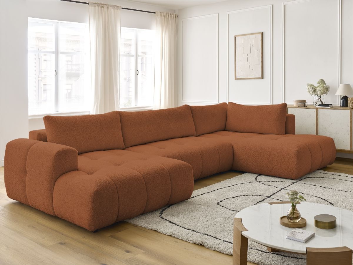 Canapé panoramique convertible FUJI tissu bouclette
