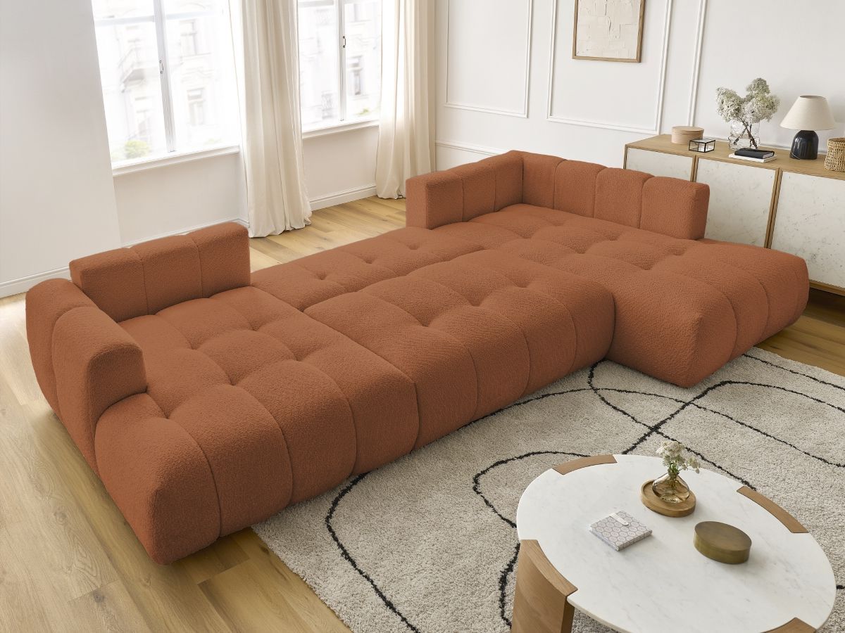 Canapé panoramique convertible FUJI tissu bouclette