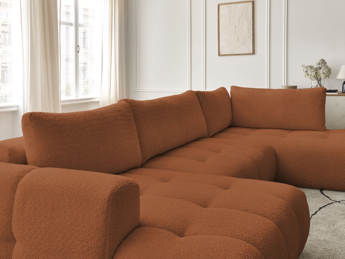 Canapé panoramique convertible FUJI tissu bouclette