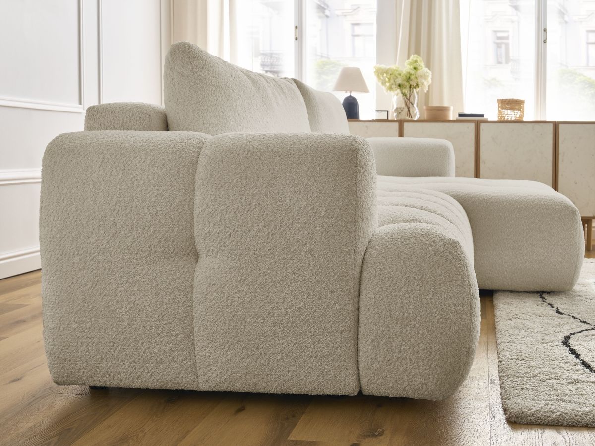 Canapé d'angle convertible FUJI tissu bouclette