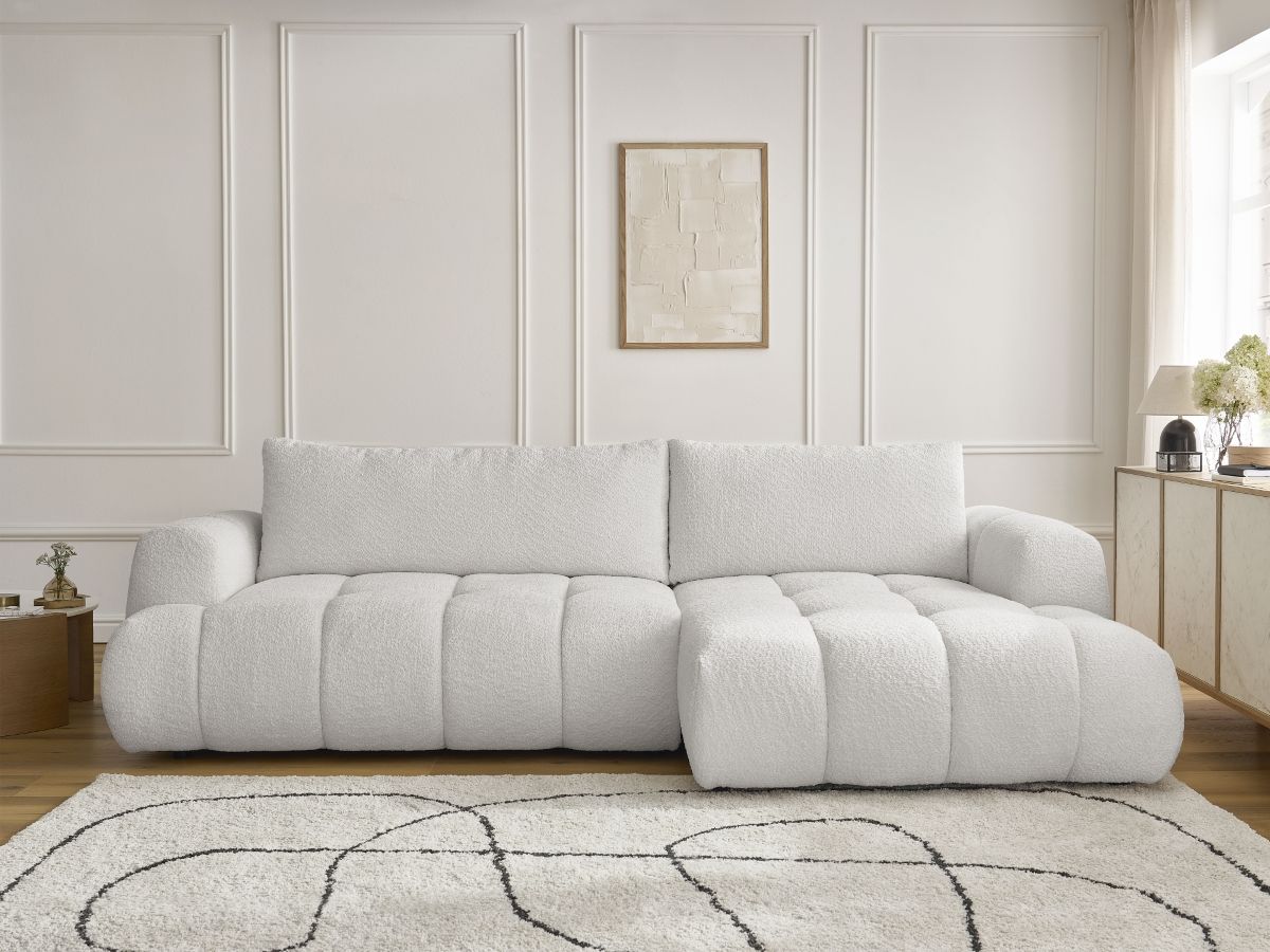 Canapé d'angle convertible FUJI bouclette blanc — vue 5