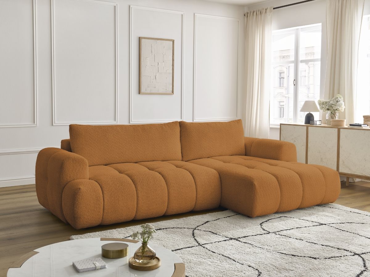 Canapé d'angle convertible FUJI tissu bouclette