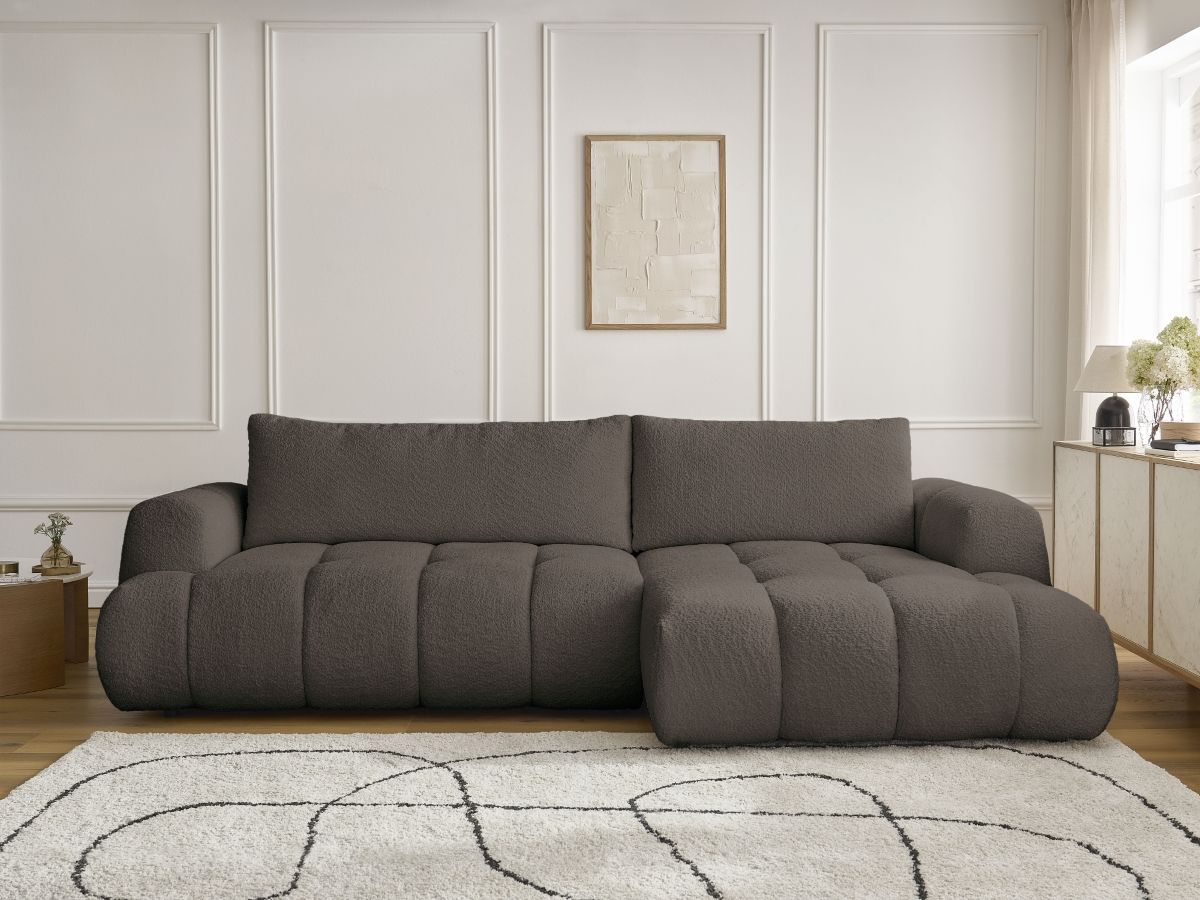 Canapé d'angle convertible FUJI tissu bouclette marron  angle droit BOBOCHIC 3 places - Vue supplémentaire 3