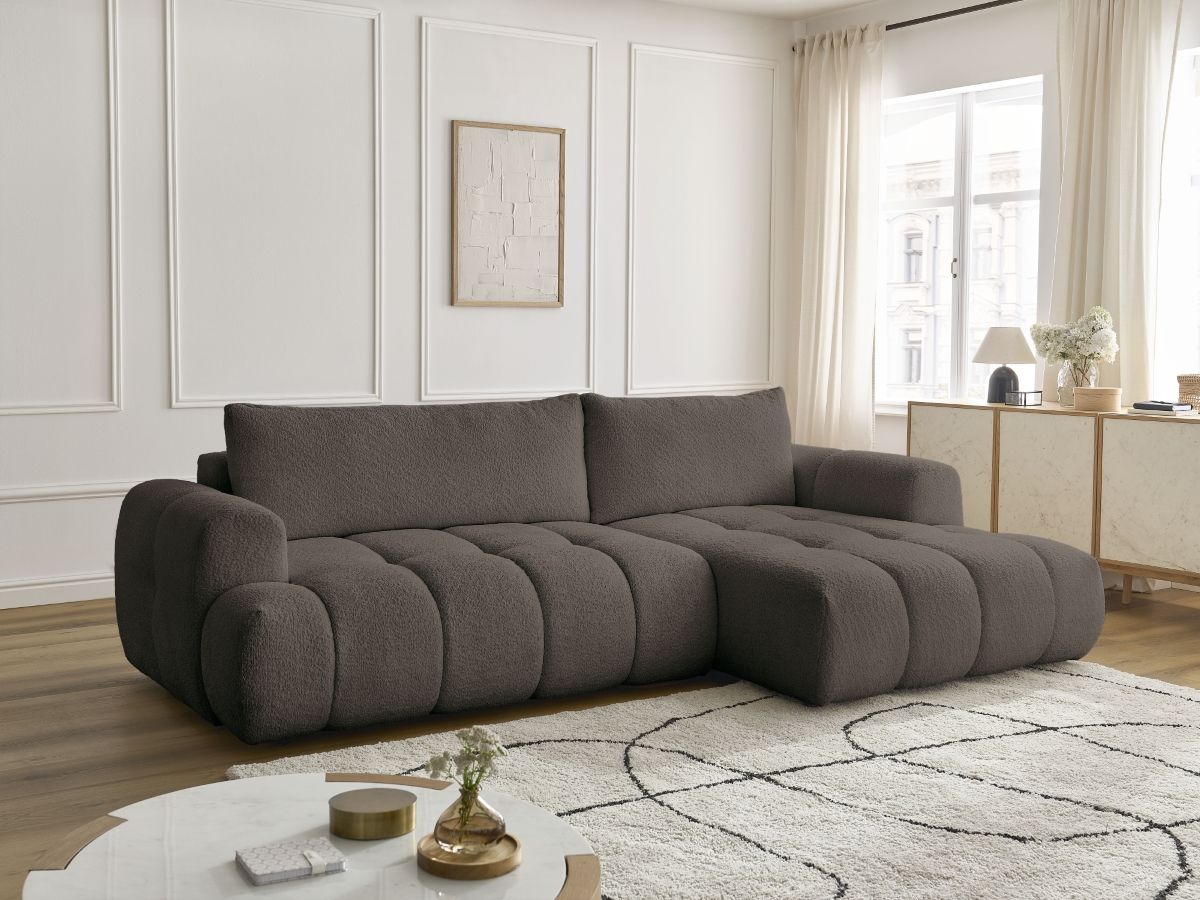 Canapé d'angle convertible FUJI tissu bouclette marron  angle droit BOBOCHIC 3 places - Vue supplémentaire 2
