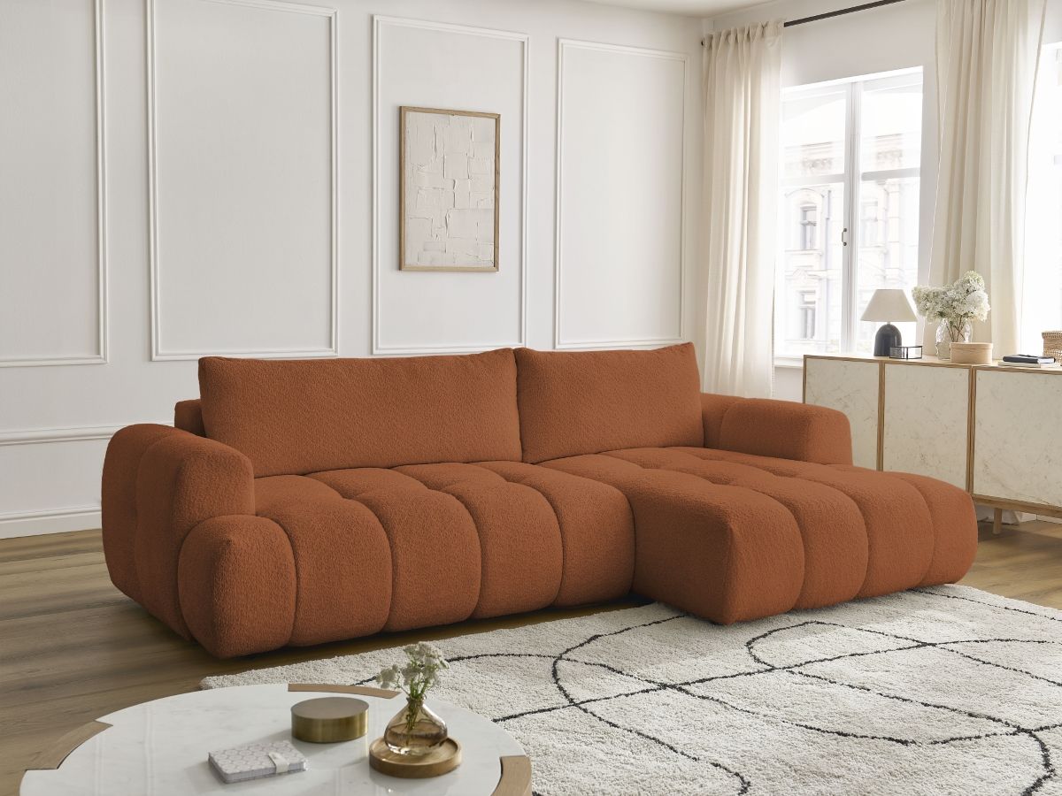 Canapé d'angle convertible FUJI tissu bouclette