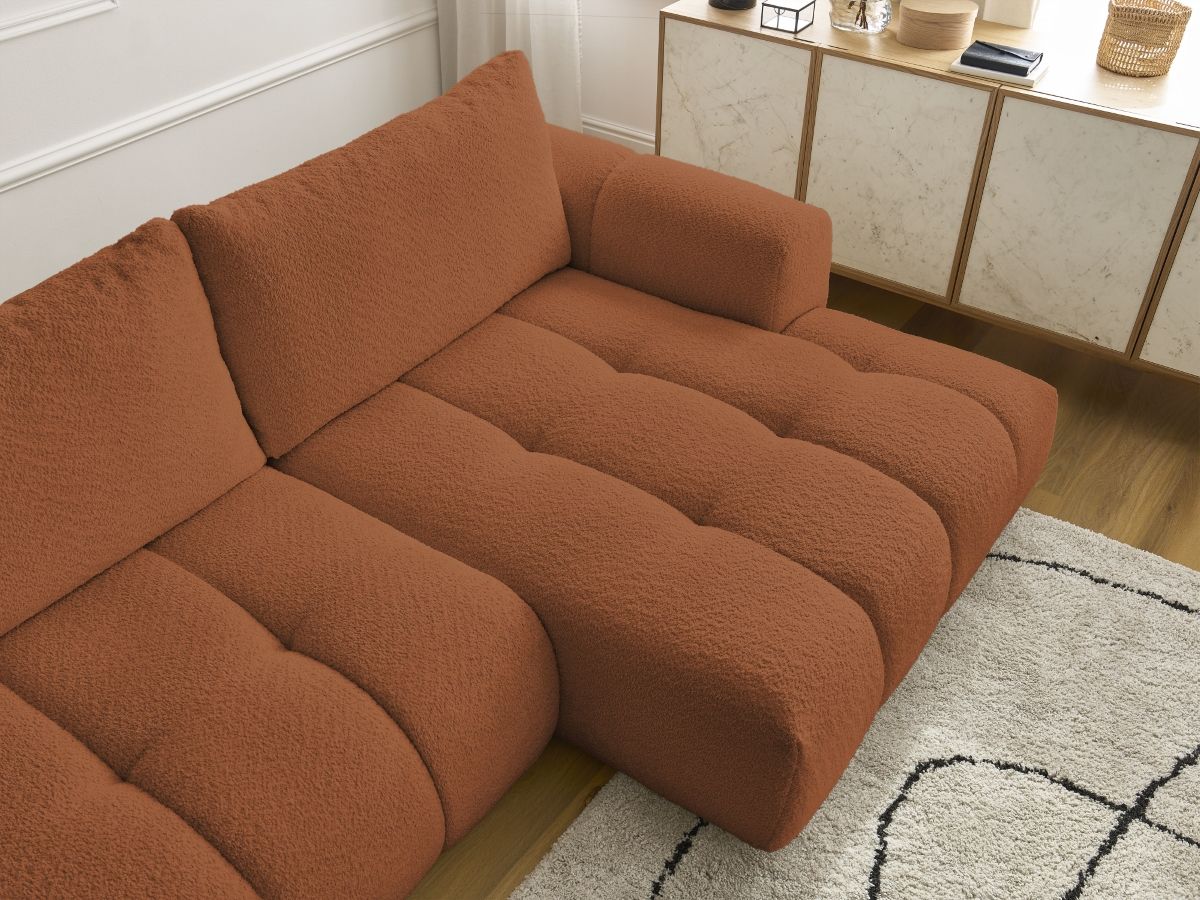 Canapé d'angle convertible FUJI tissu bouclette