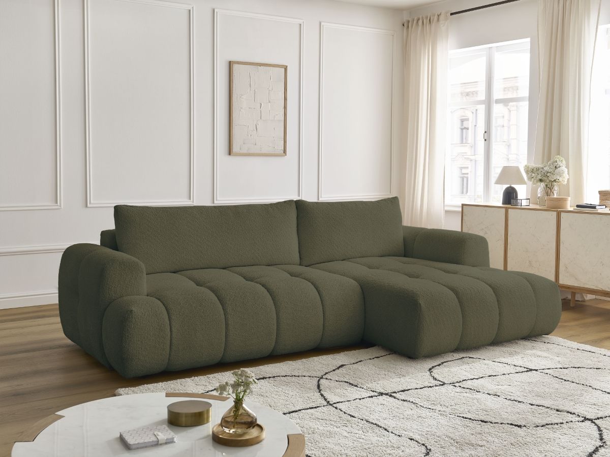 Canapé d'angle convertible FUJI tissu bouclette