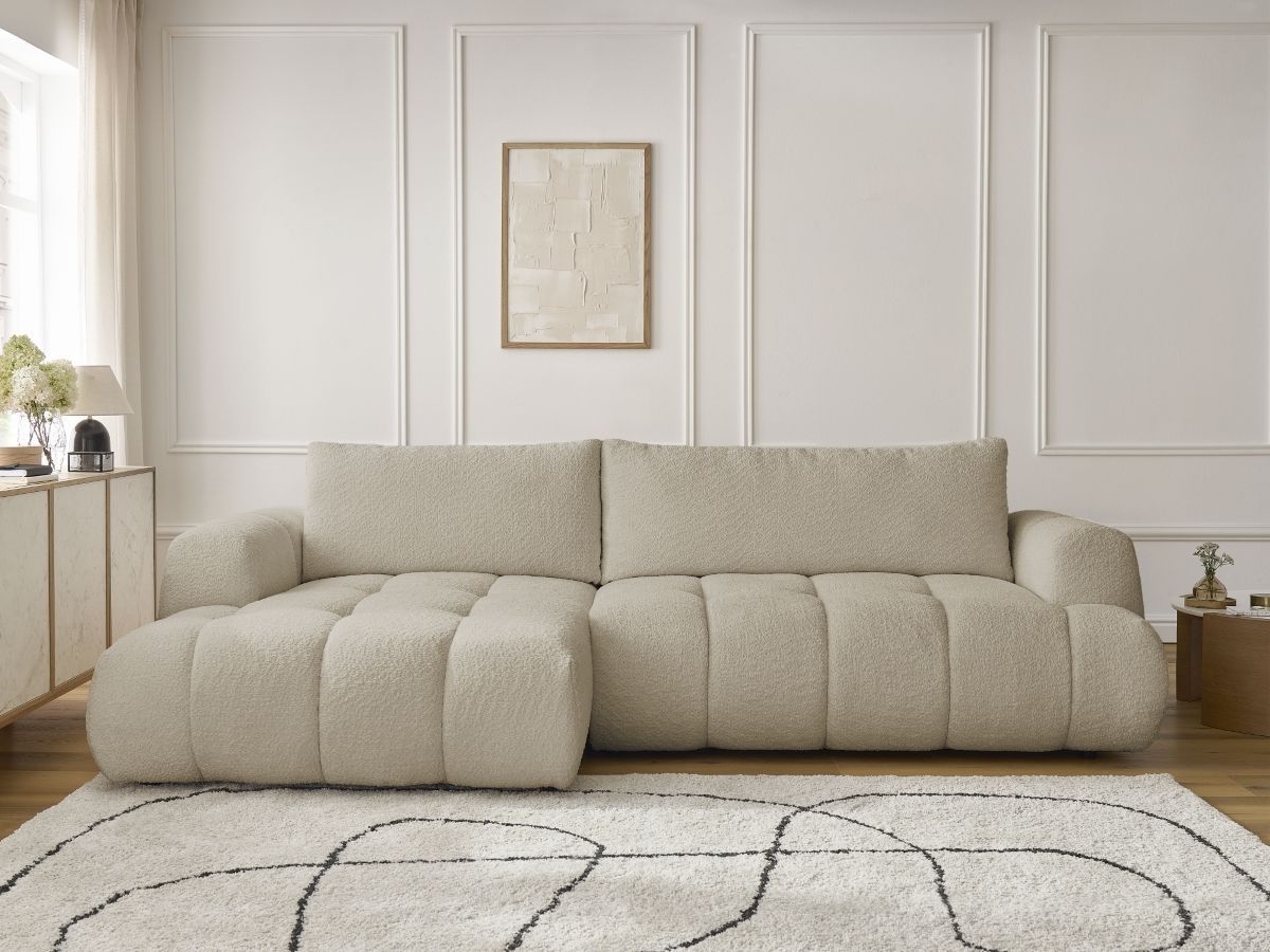 Canapé d'angle convertible FUJI tissu bouclette beige angle gauche BOBOCHIC 3 places - Vue supplémentaire 3