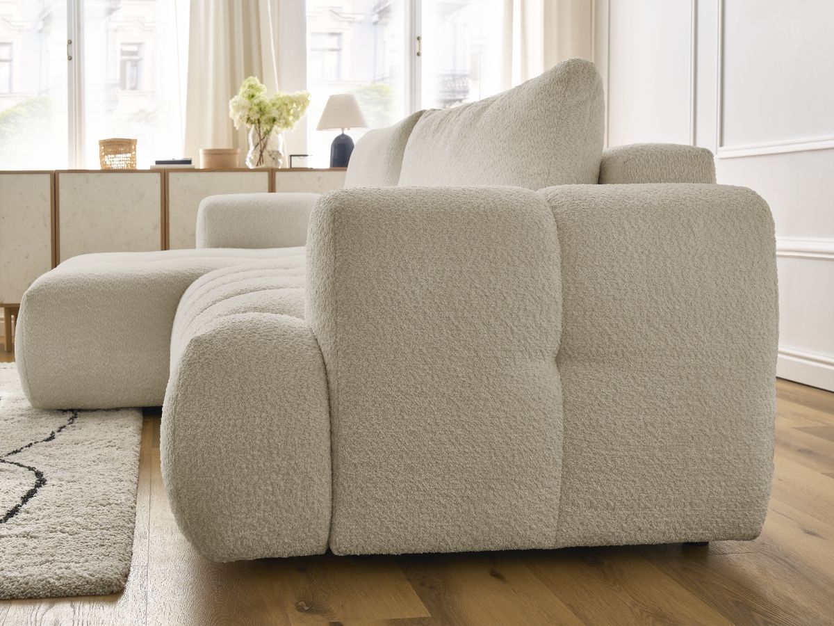Canapé d'angle convertible FUJI tissu bouclette