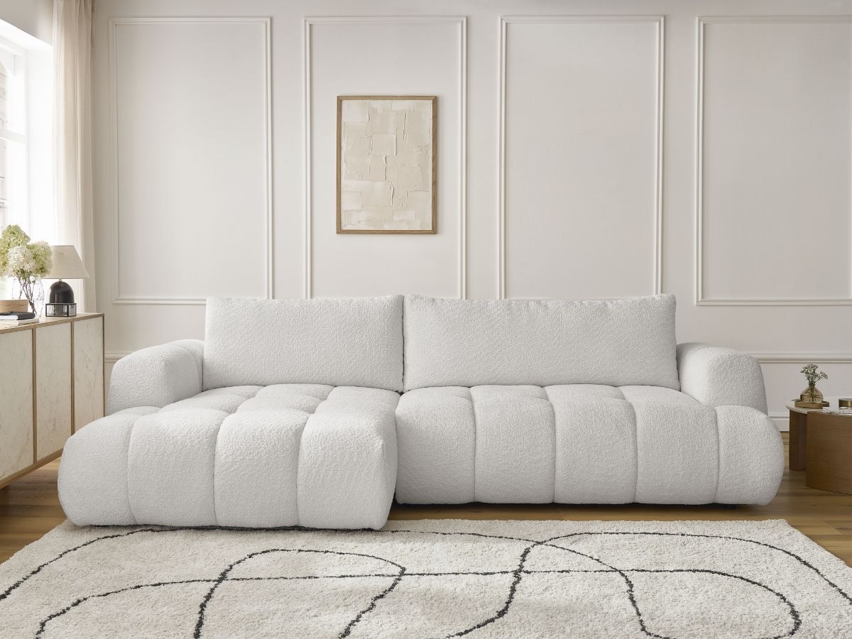 Canapé d'angle convertible FUJI tissu bouclette blanc angle gauche BOBOCHIC 3 places - Vue supplémentaire 3