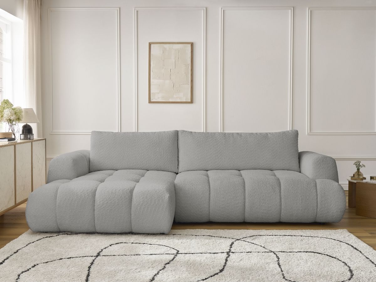 Fuji canapé d'angle convertible 3 places tissu bouclette gris clair angle gauche - Vue supplémentaire 3