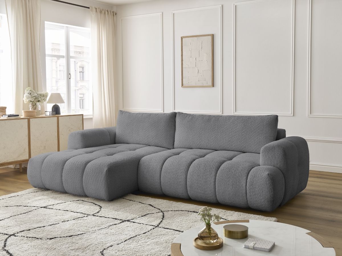 Canapé d'angle convertible FUJI tissu bouclette