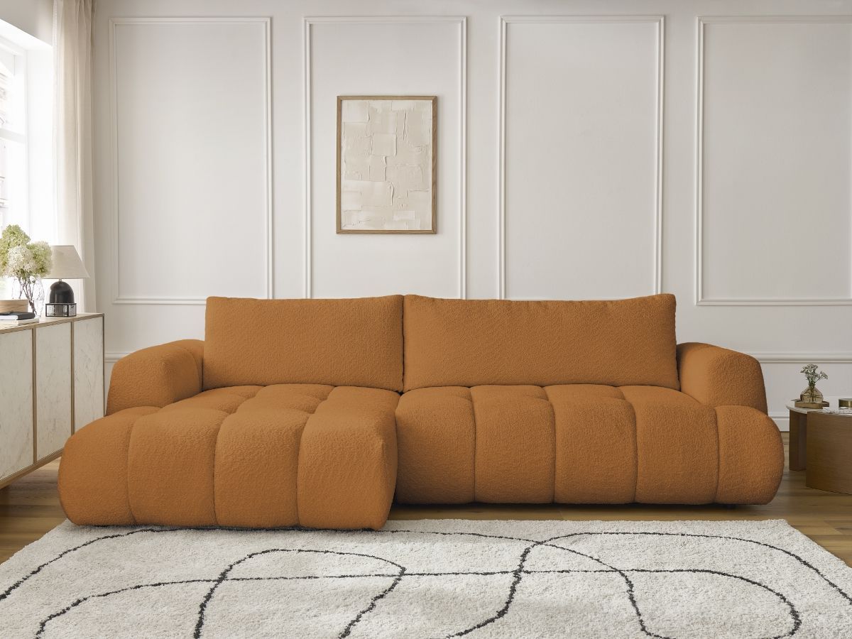 Canapé d'angle convertible FUJI tissu bouclette jaune angle gauche BOBOCHIC 3 places - Vue supplémentaire 3