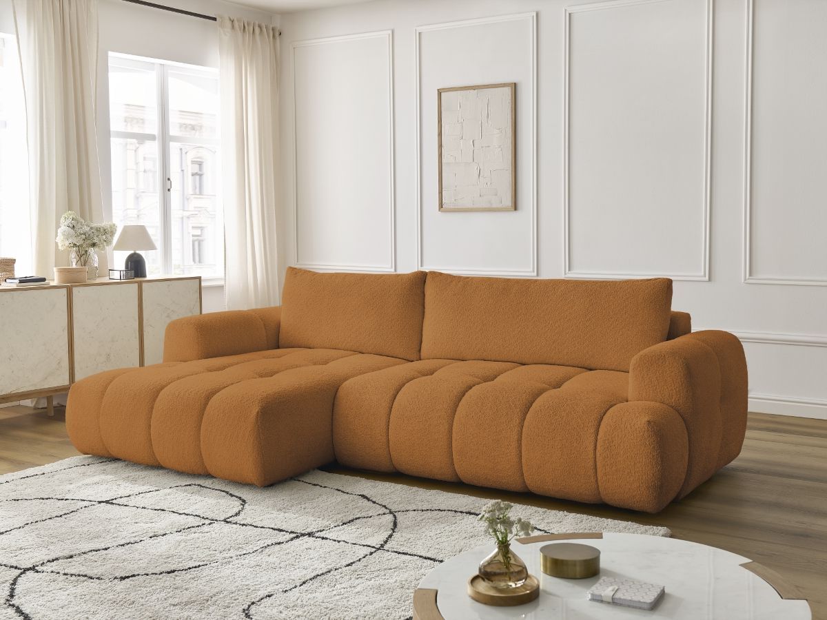 Canapé d'angle convertible FUJI tissu bouclette