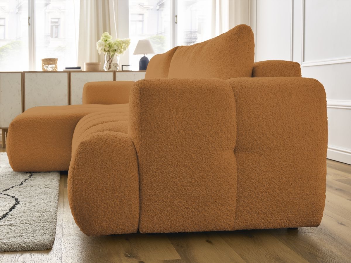 Canapé d'angle convertible FUJI tissu bouclette