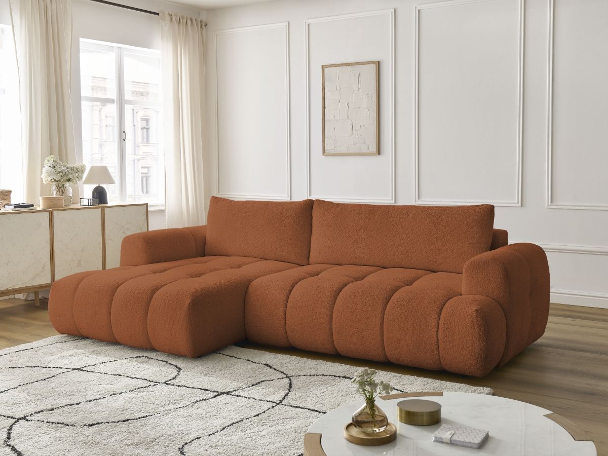 Canapé d'angle convertible FUJI tissu bouclette