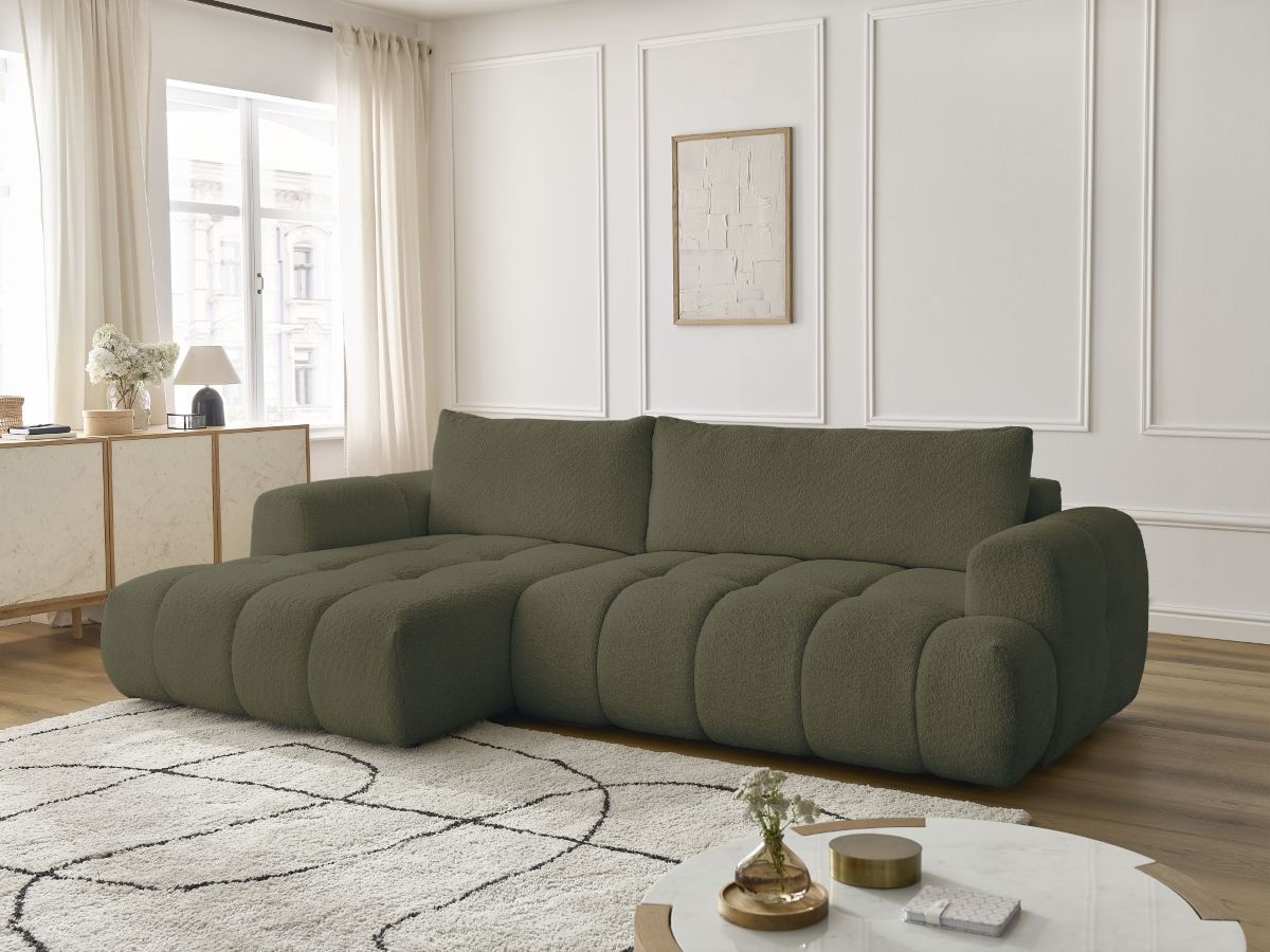 Canapé d'angle convertible FUJI tissu bouclette