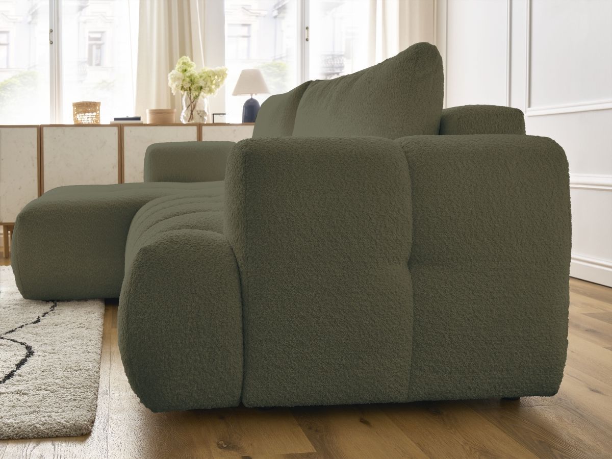 Canapé d'angle convertible FUJI tissu bouclette