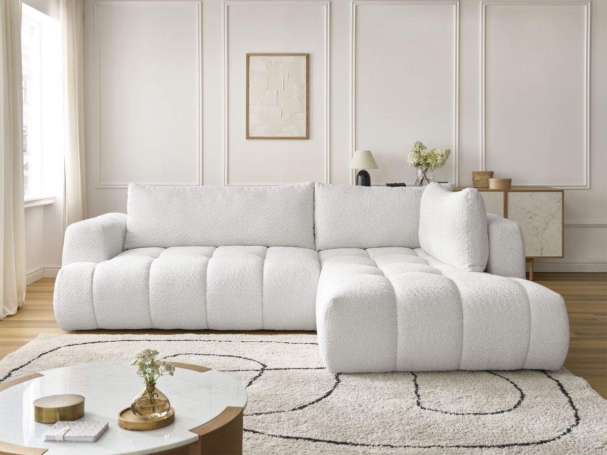 Canapé d'angle L convertible FUJI bouclette blanc — vue 5