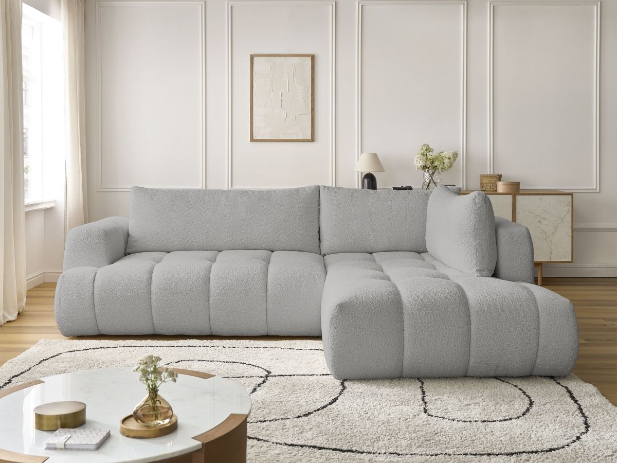 Canapé d'angle L convertible FUJI bouclette gris clair — vue 5