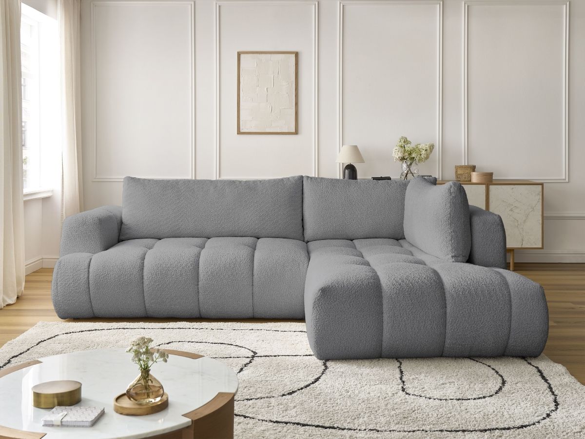 Canapé d'angle L convertible FUJI bouclette gris foncé — vue 5