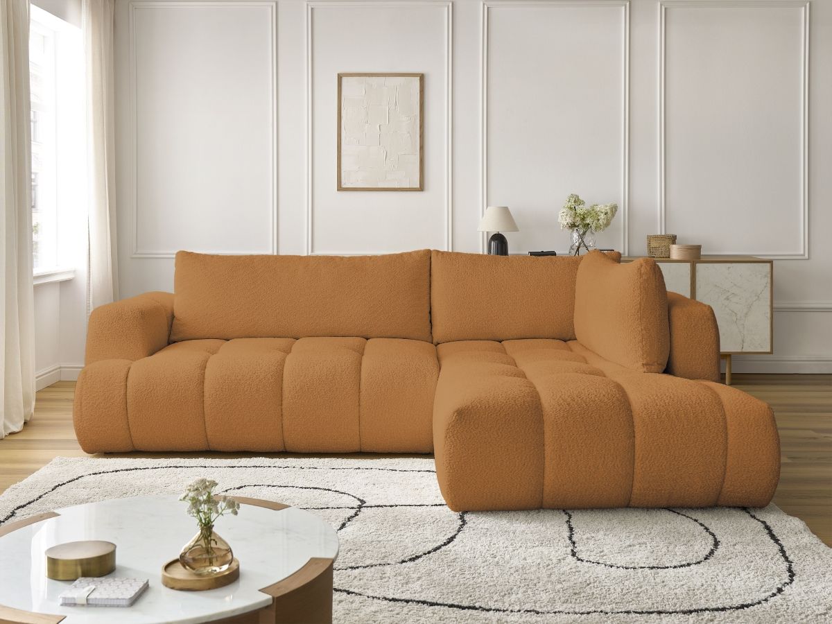 Canapé d'angle L convertible FUJI bouclette jaune — vue 5