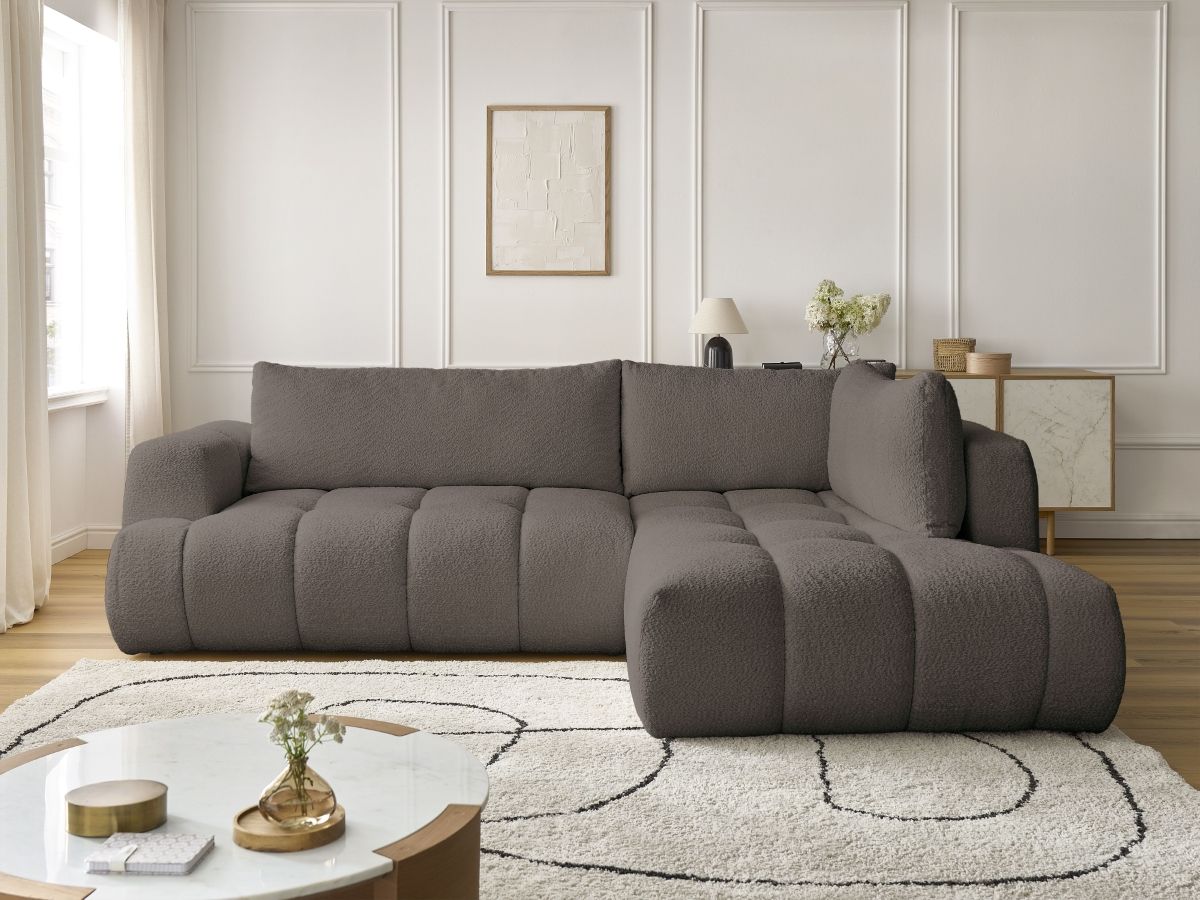 Canapé d'angle L convertible FUJI bouclette marron — vue 5