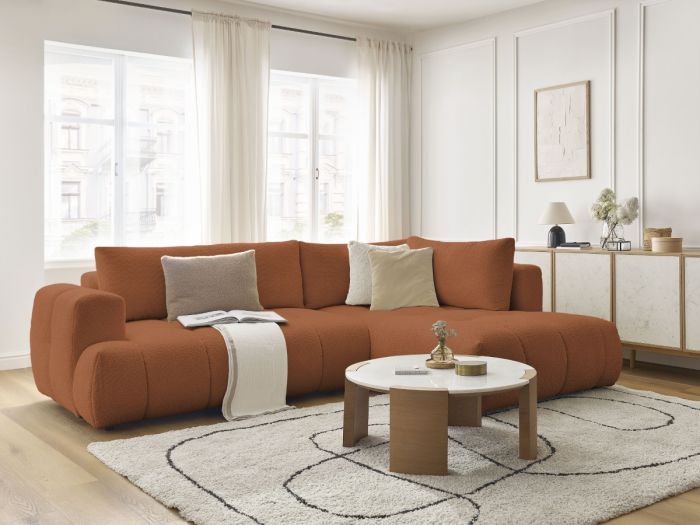 Canapé d'angle L convertible FUJII tissu bouclette