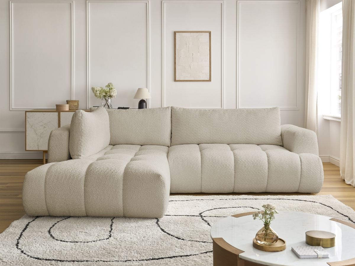 Canapé d'angle L convertible FUJI tissu bouclette beige angle gauche BOBOCHIC 4 places - Vue supplémentaire 3