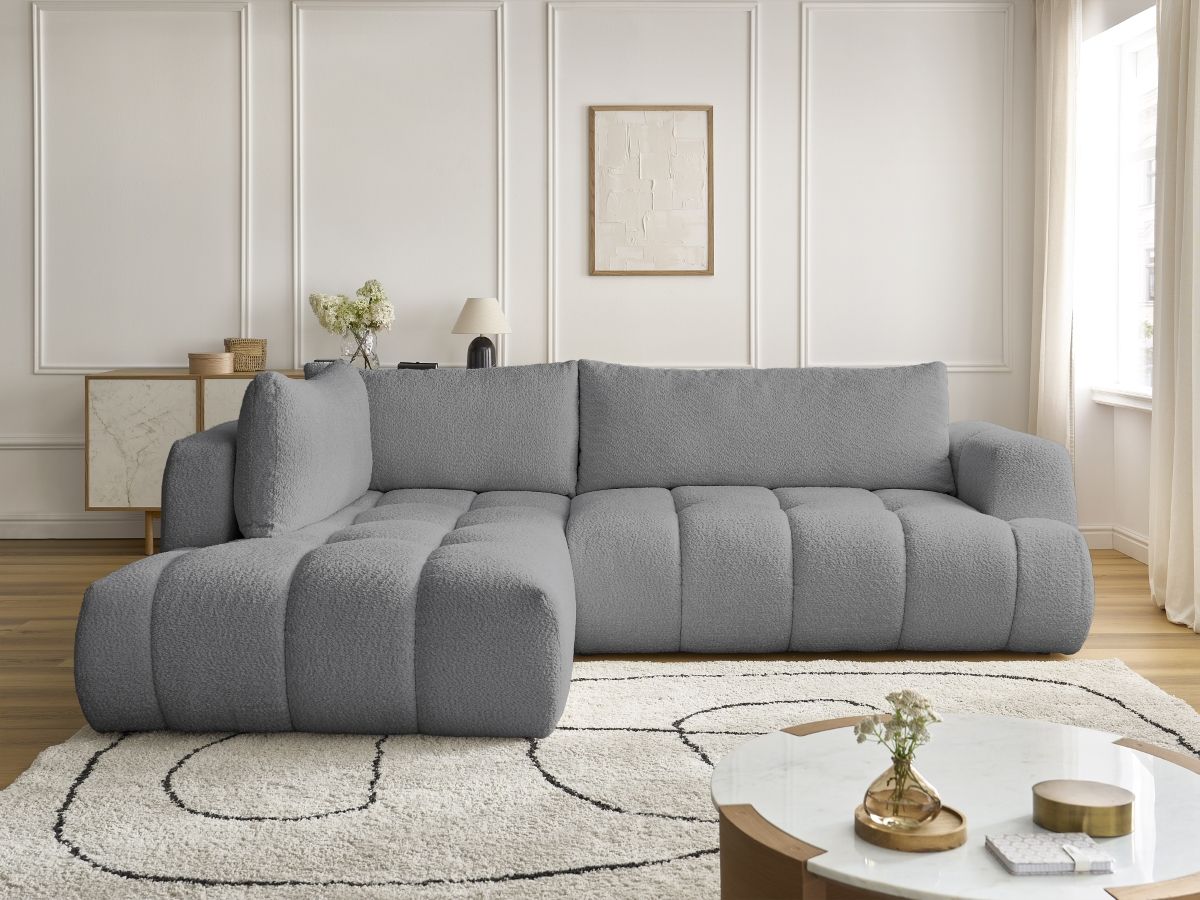 Canapé d'angle L convertible FUJI tissu bouclette gris foncé angle gauche BOBOCHIC 4 places - Vue supplémentaire 3