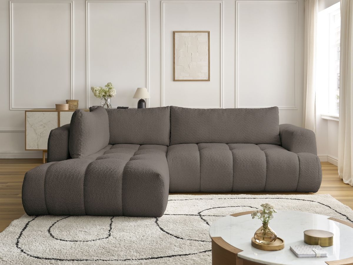 Canapé d'angle L convertible FUJI tissu bouclette marron angle gauche BOBOCHIC 4 places - Vue supplémentaire 3