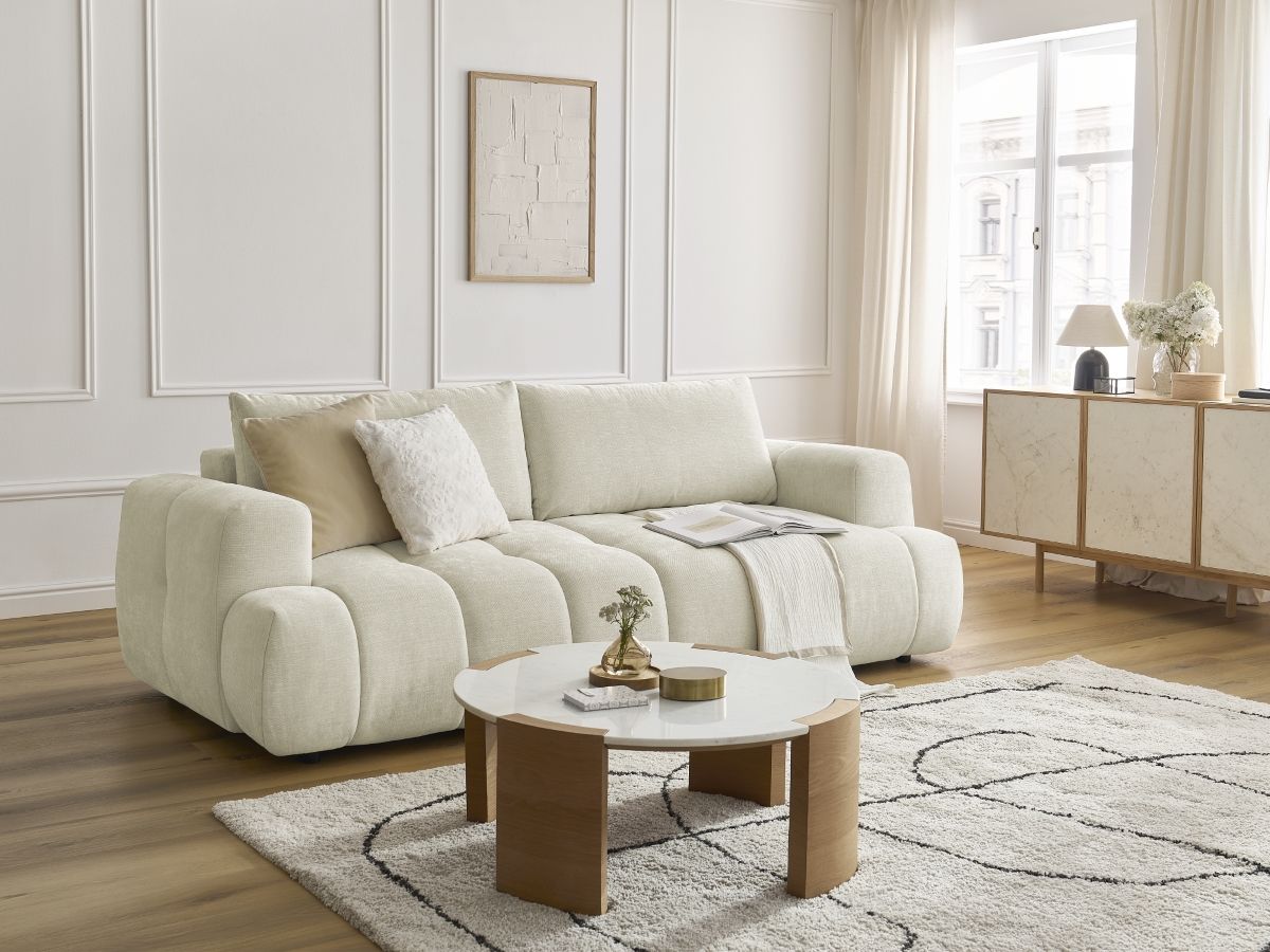Canapé droit convertible 3 places FUJI tissu lisse