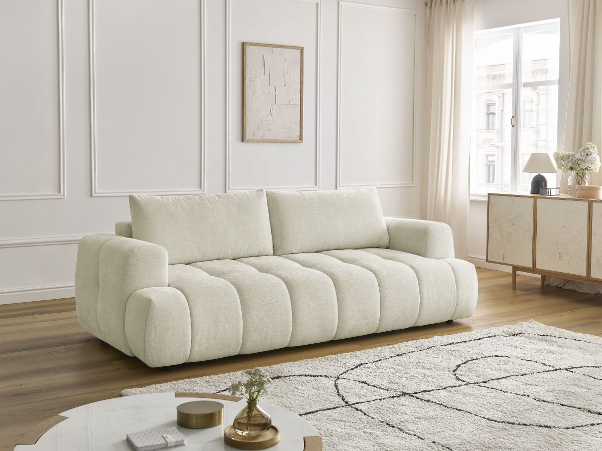 Canapé droit convertible 3 places FUJI tissu lisse