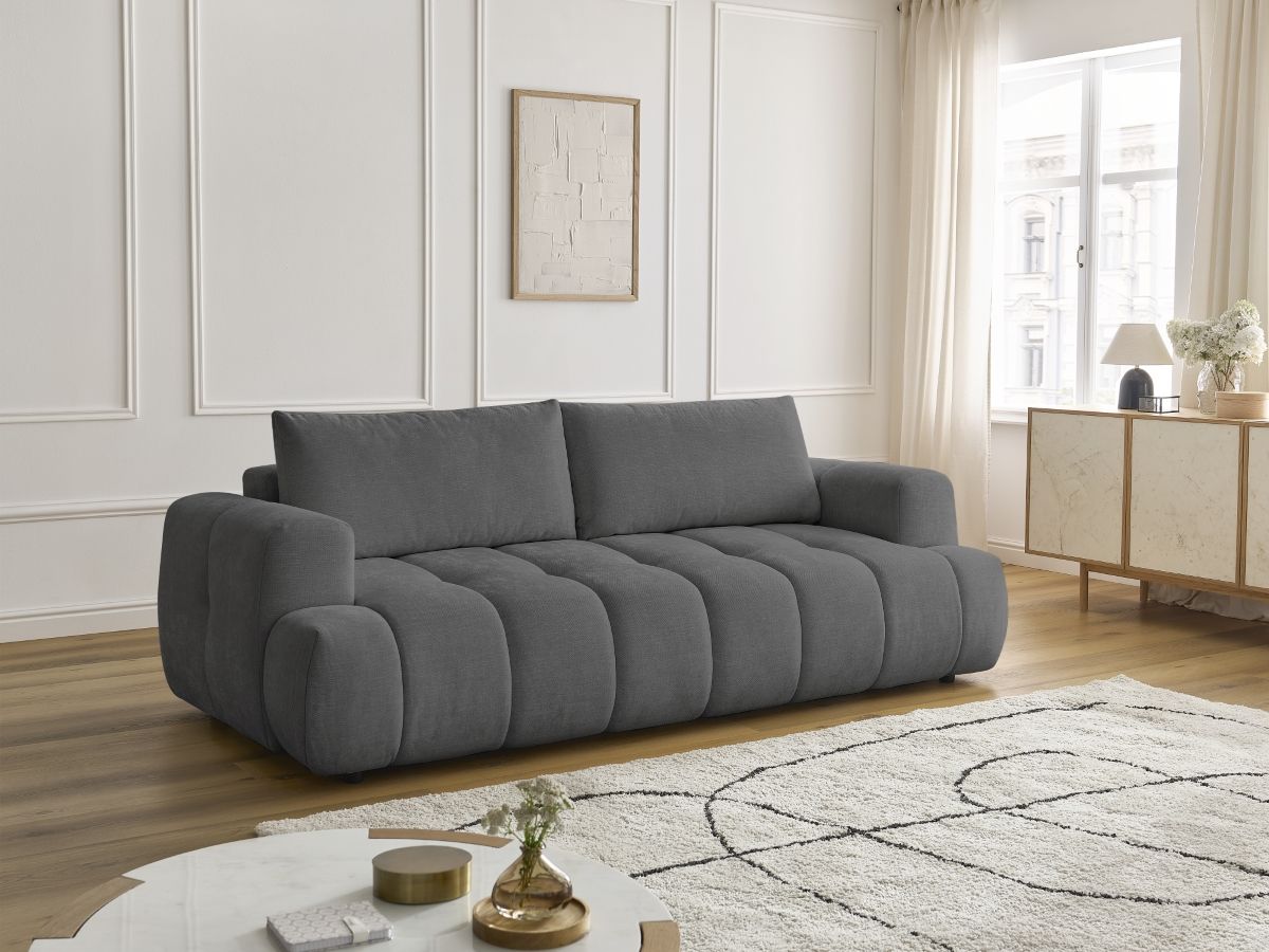 Canapé droit convertible 3 places FUJI tissu lisse