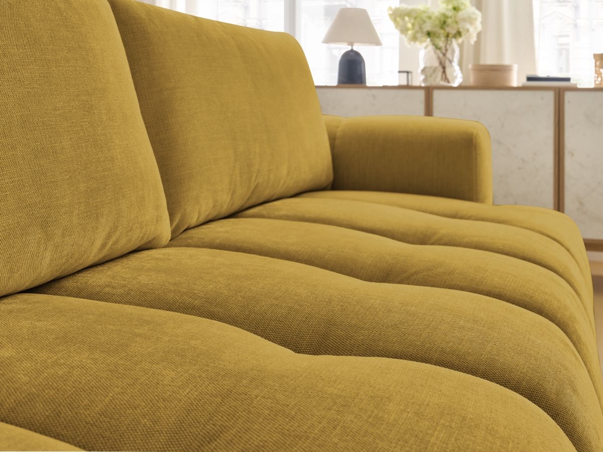 Canapé d'angle fixe EVEREST tissu chiné - Orange - Angle droit - 10 coussins