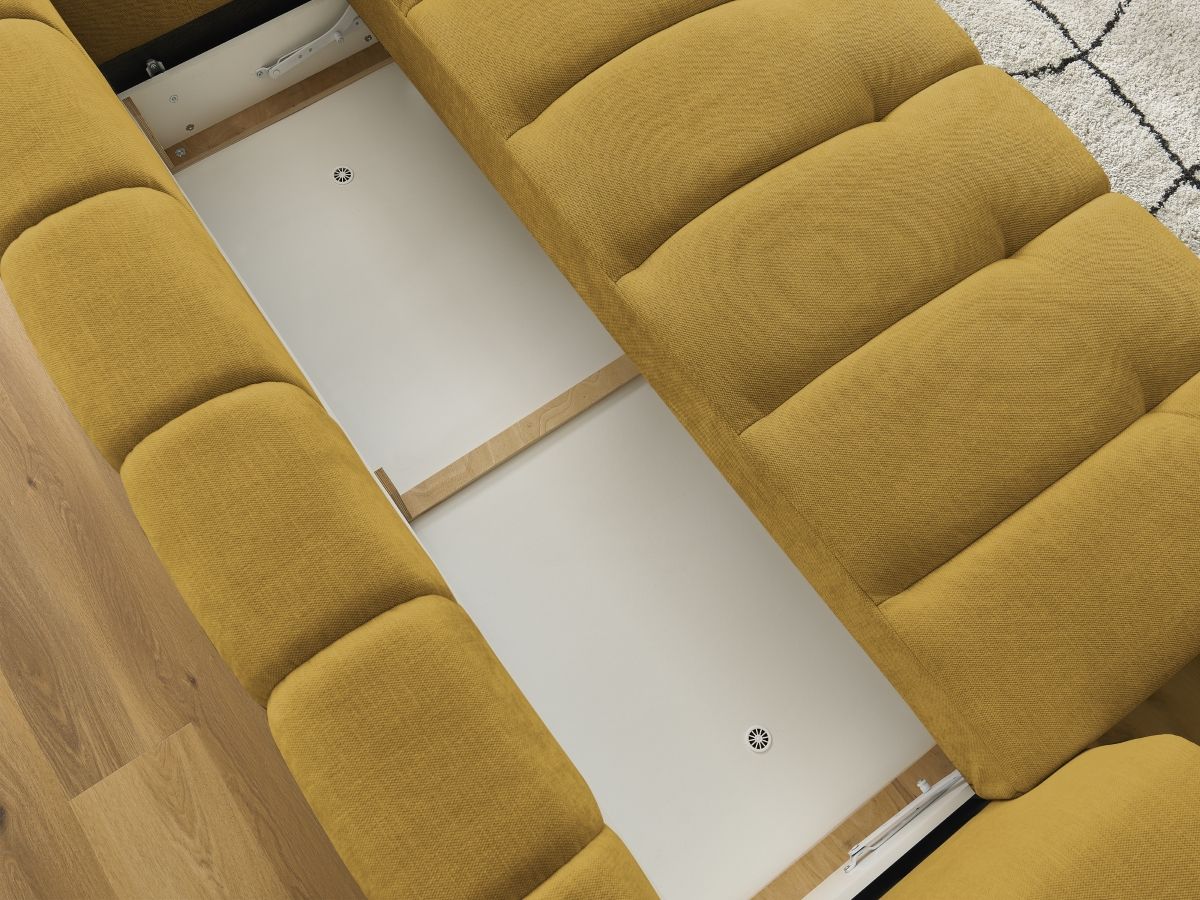 Canapé d'angle fixe EVEREST tissu chiné - Orange - Angle droit - 10 coussins