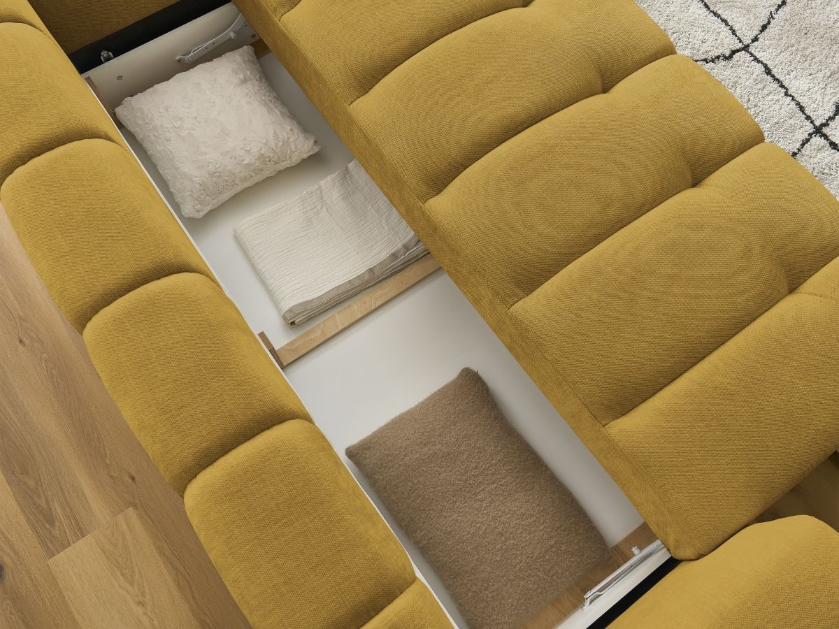 Canapé d'angle fixe EVEREST tissu chiné - Orange - Angle droit - 10 coussins