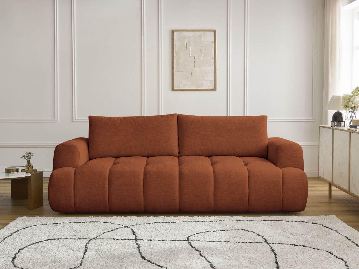 Canapé droit convertible 3 places FUJI lisse orange — vue 5