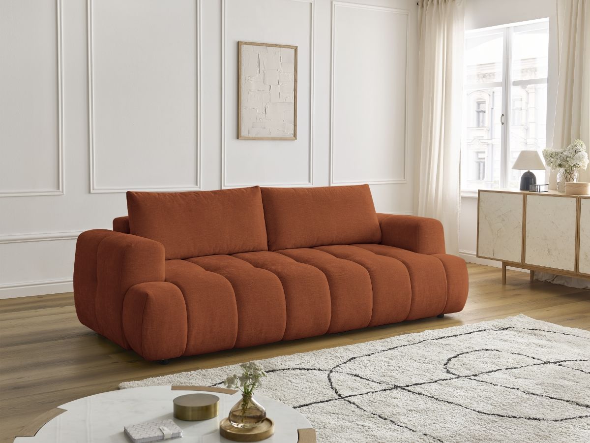 Canapé droit convertible 3 places FUJI tissu lisse