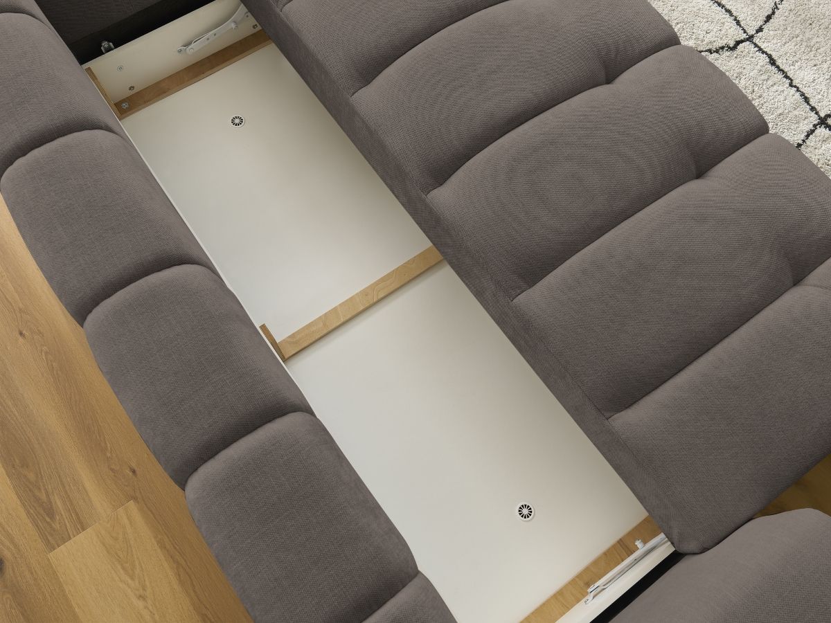 Canapé d'angle fixe EVEREST tissu chiné - Orange - Angle droit - 10 coussins