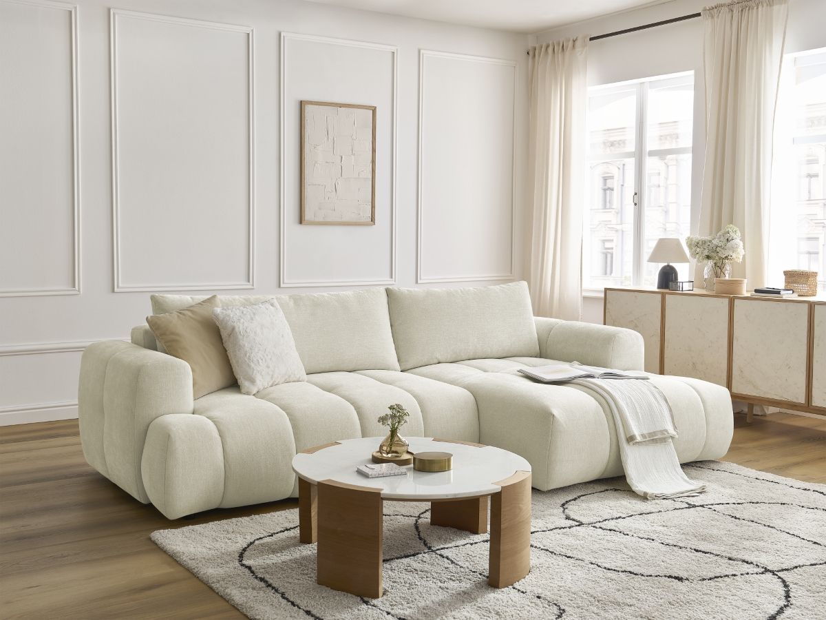 Canapé d'angle convertible FUJI tissu lisse
