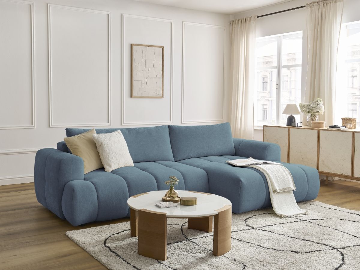 Canapé d'angle convertible FUJI tissu lisse