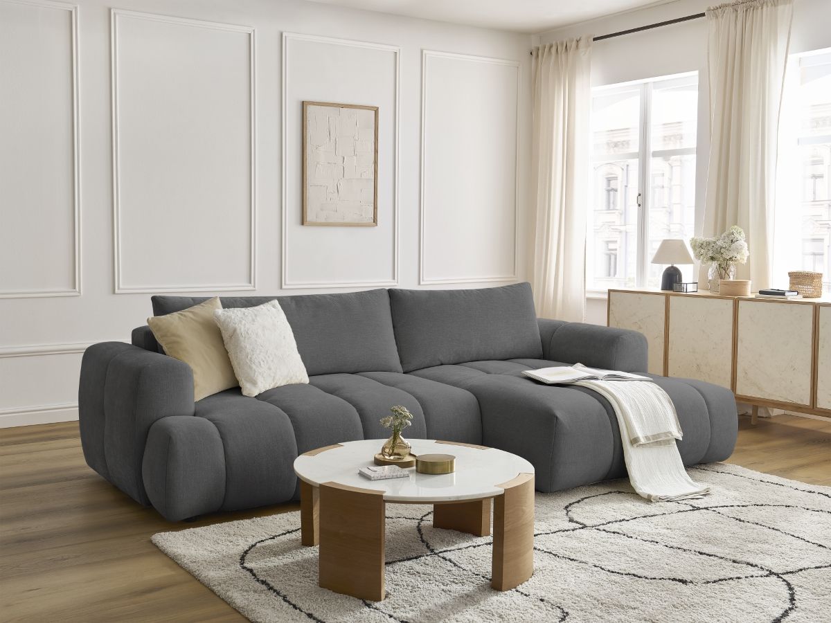 Canapé d'angle convertible FUJI tissu lisse