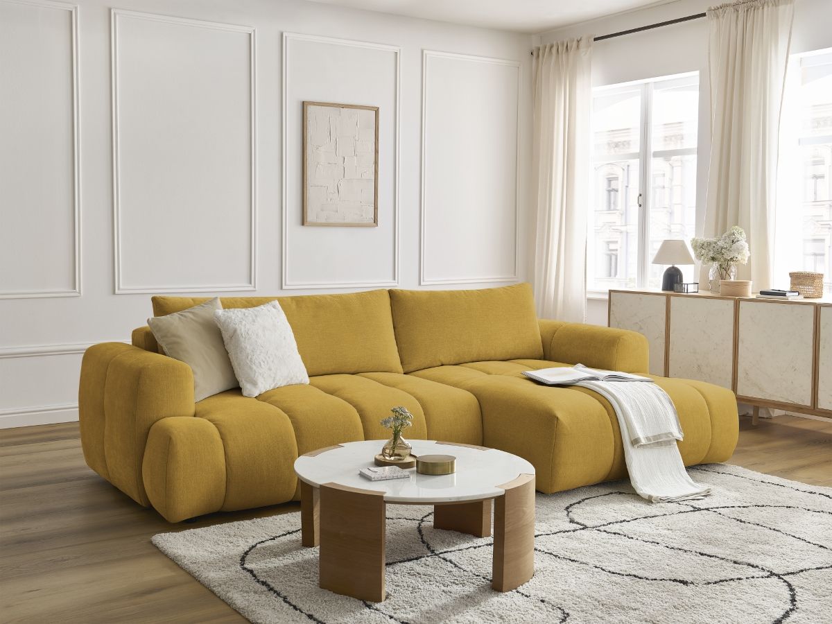 Canapé d'angle convertible FUJI tissu lisse